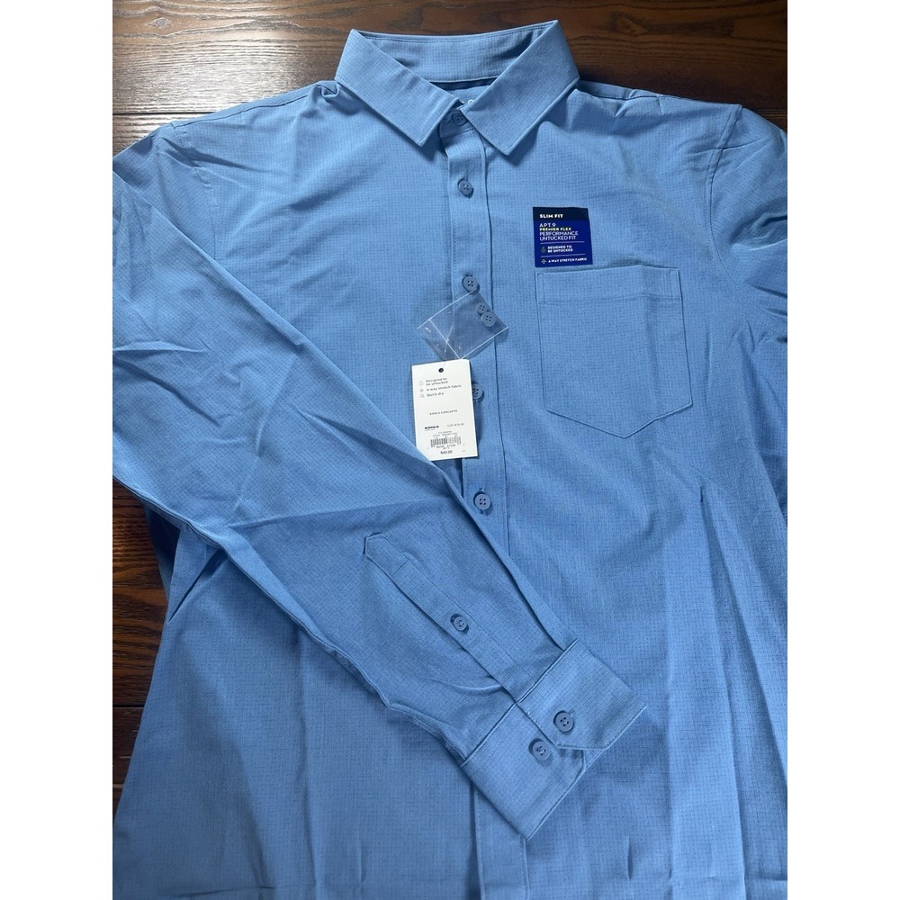 Apt. 9 Men's Blue Slim Fit Untucked Performance Button Long Sleeve Shirt Size M